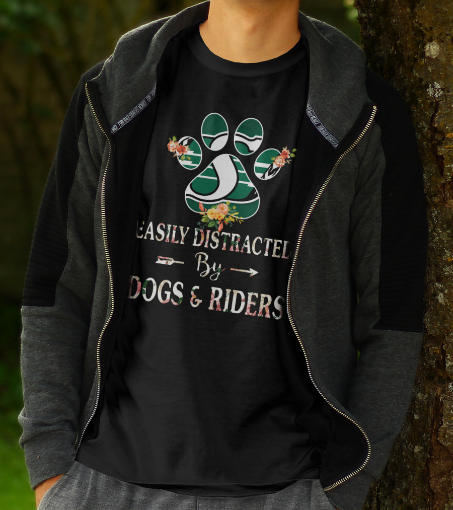 Easily Distracted By Dogs And Riders Paw Print Flower T-Shirt