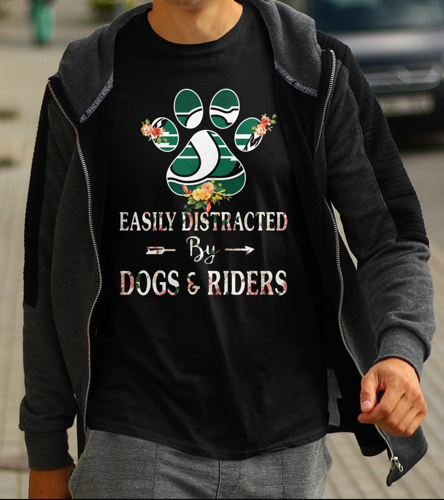 Easily Distracted By Dogs And Riders Paw Print Flower T-Shirt