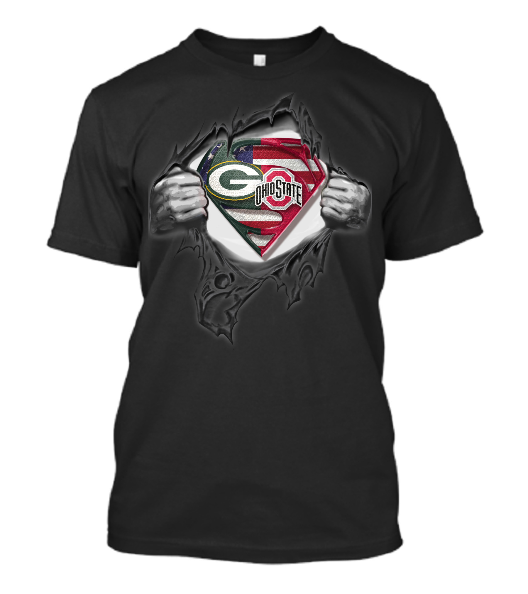 Green Bay Packers Ohio State Buckeyes American Flag Superman T-Shirt