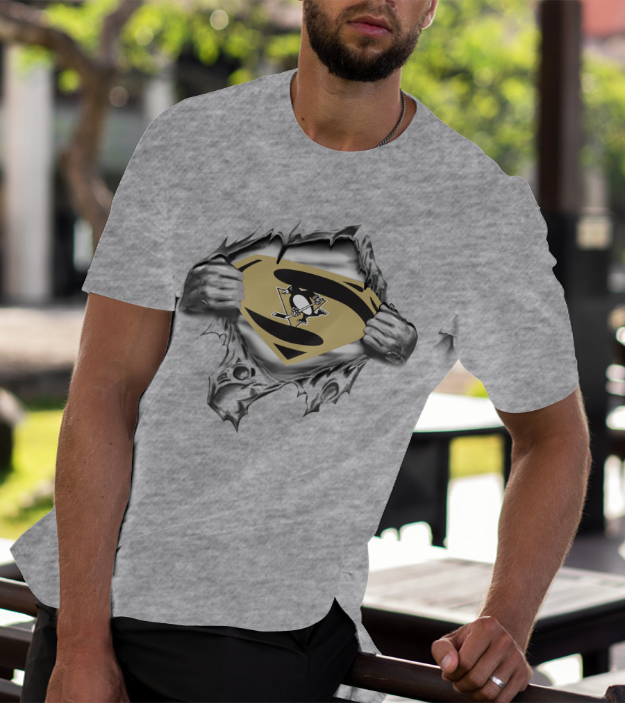 Pittsburgh Penguins Hockey Superhero Emblem Reveal T-Shirt