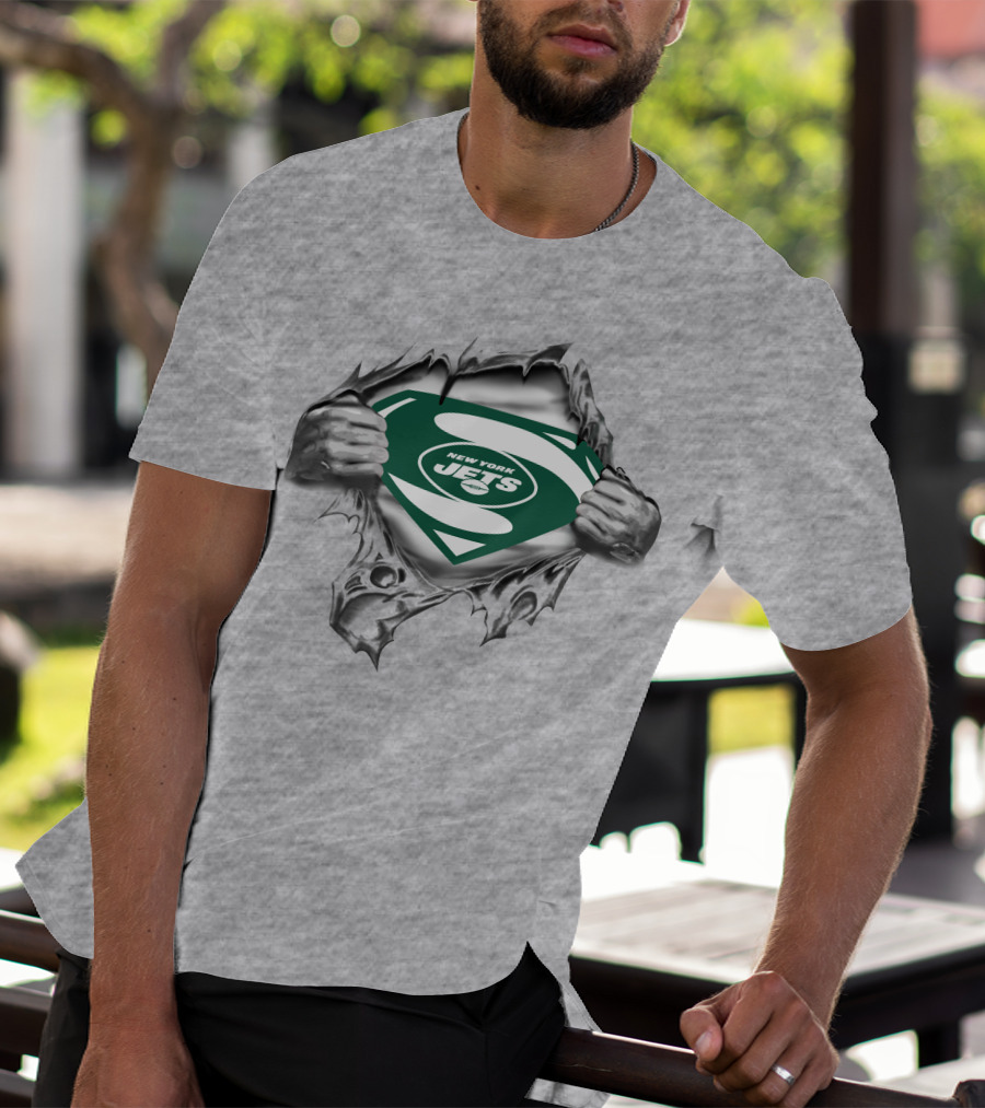 New York Jets Superman Shield Logo Burst T-Shirt