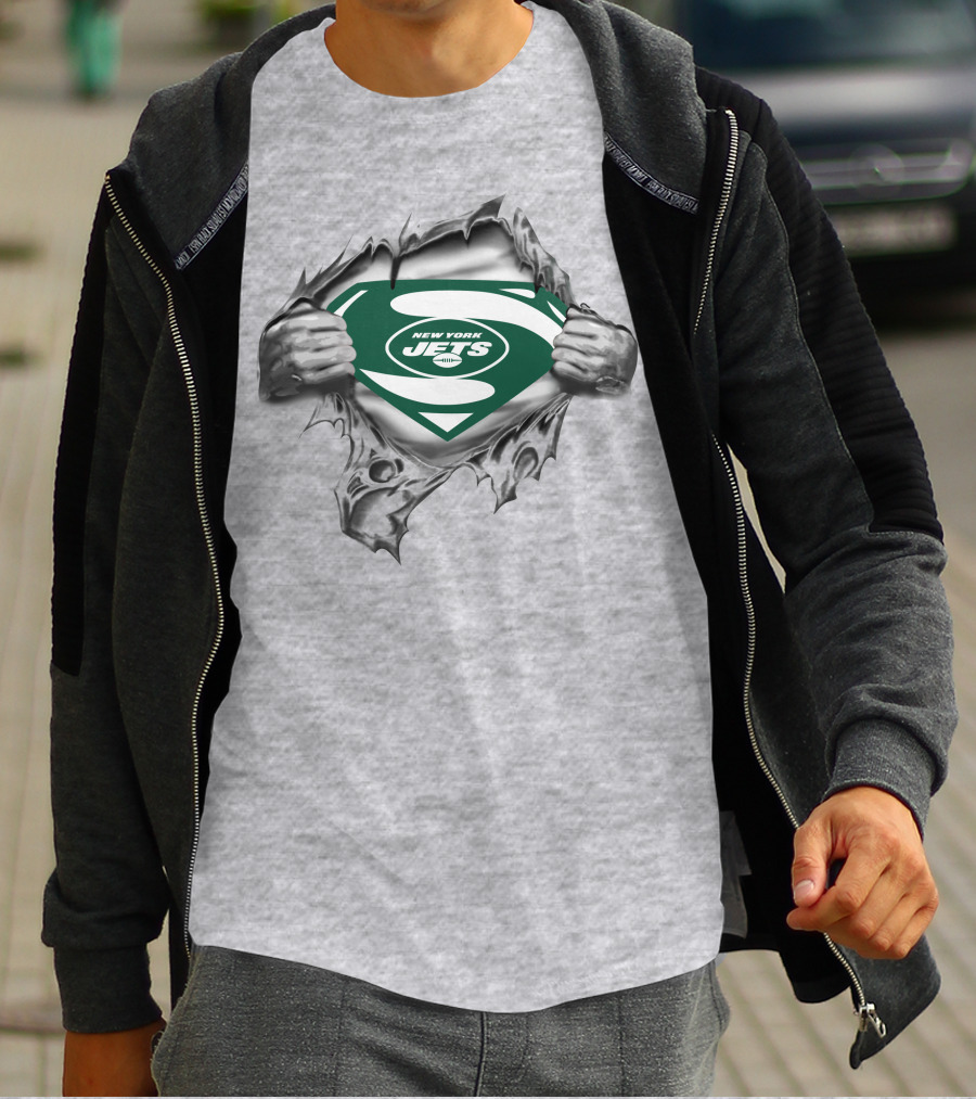 New York Jets Superman Shield Logo Burst T-Shirt