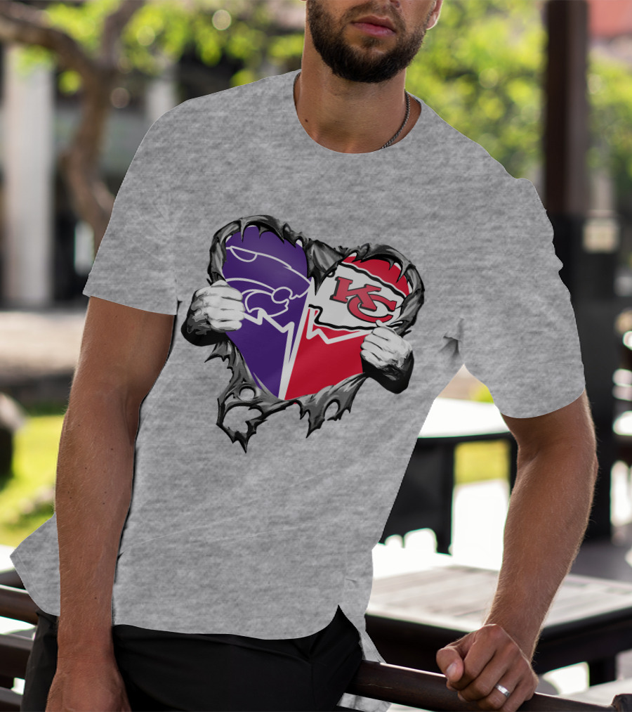 Kansas City Chiefs And Kansas State Wildcats Heart T-Shirt
