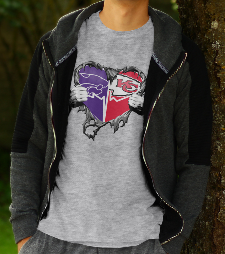 Kansas City Chiefs And Kansas State Wildcats Heart T-Shirt