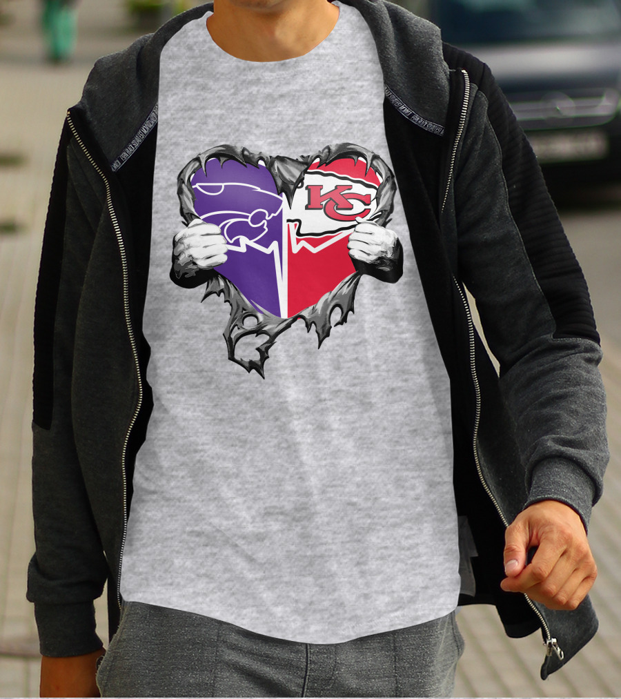 Kansas City Chiefs And Kansas State Wildcats Heart T-Shirt