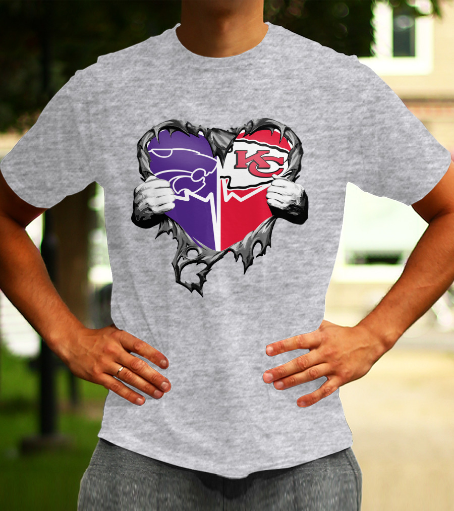 Kansas City Chiefs And Kansas State Wildcats Heart T-Shirt