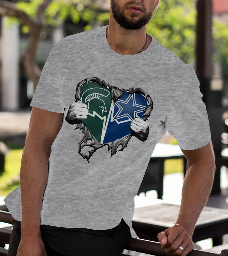 Cowboys And Michigan State Heart Logo Fusion T-Shirt
