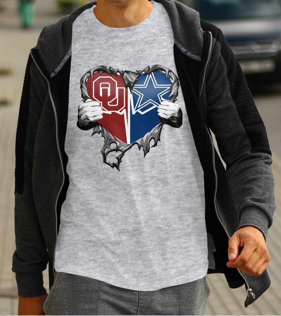 Cowboys And Sooners Heart Oklahoma And Dallas Fans T-Shirt