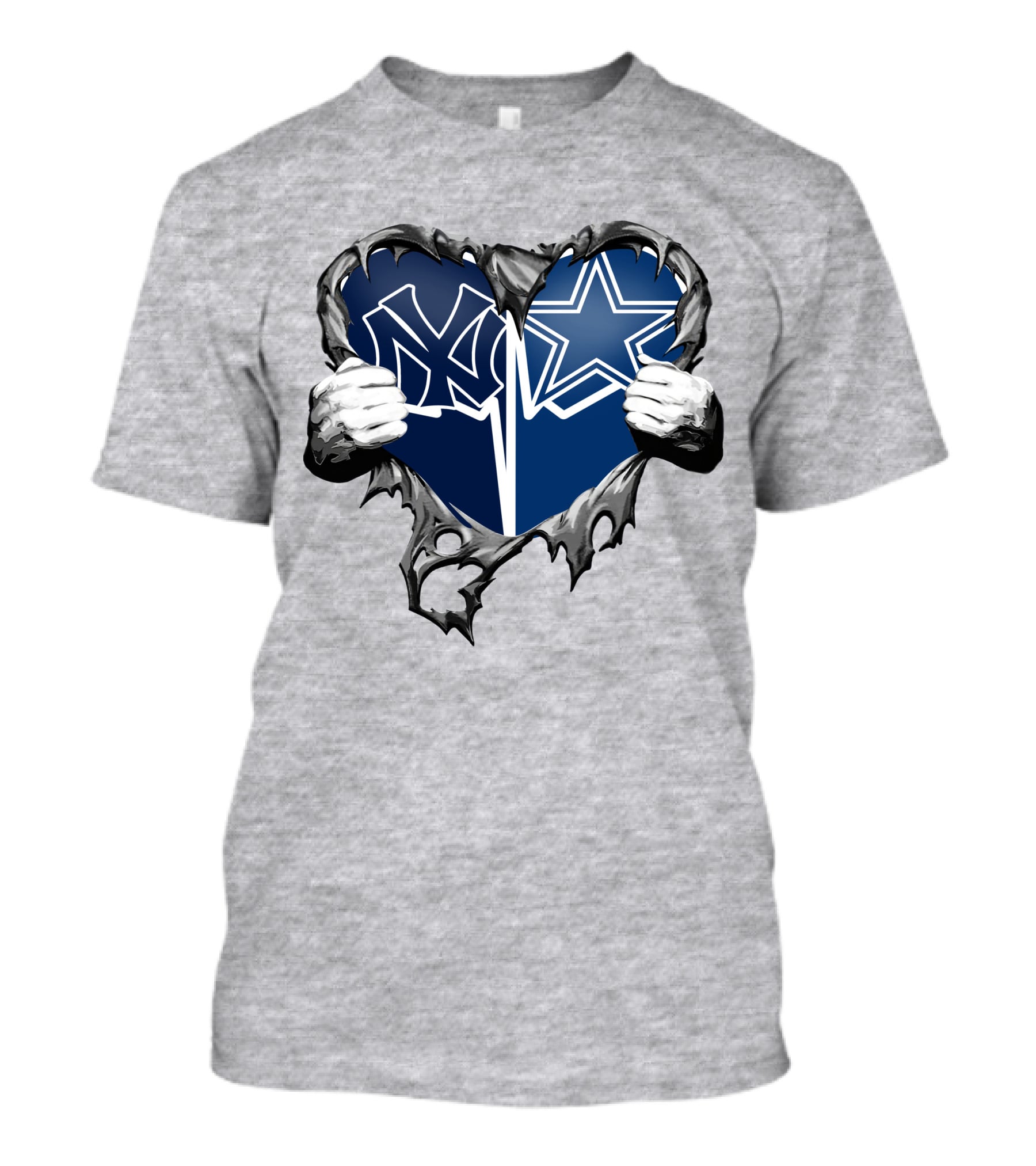 Cowboys And Yankees Heart Emblem With Hands Holding T-Shirt
