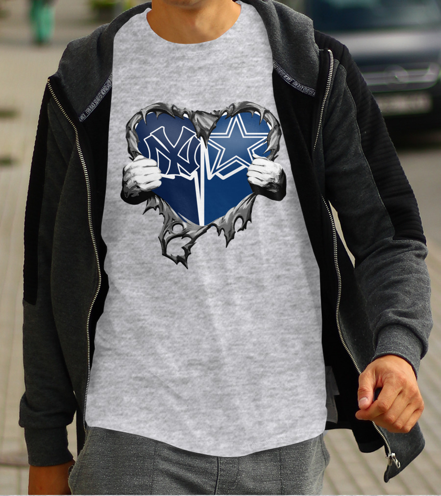 Cowboys And Yankees Heart Emblem With Hands Holding T-Shirt