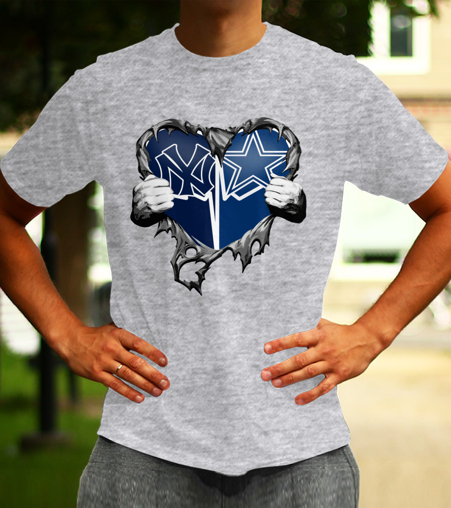 Cowboys And Yankees Heart Emblem With Hands Holding T-Shirt