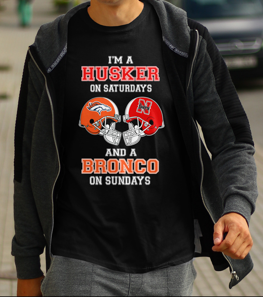 Husker On Saturdays And Bronco On Sundays Football Helmets T-Shirt