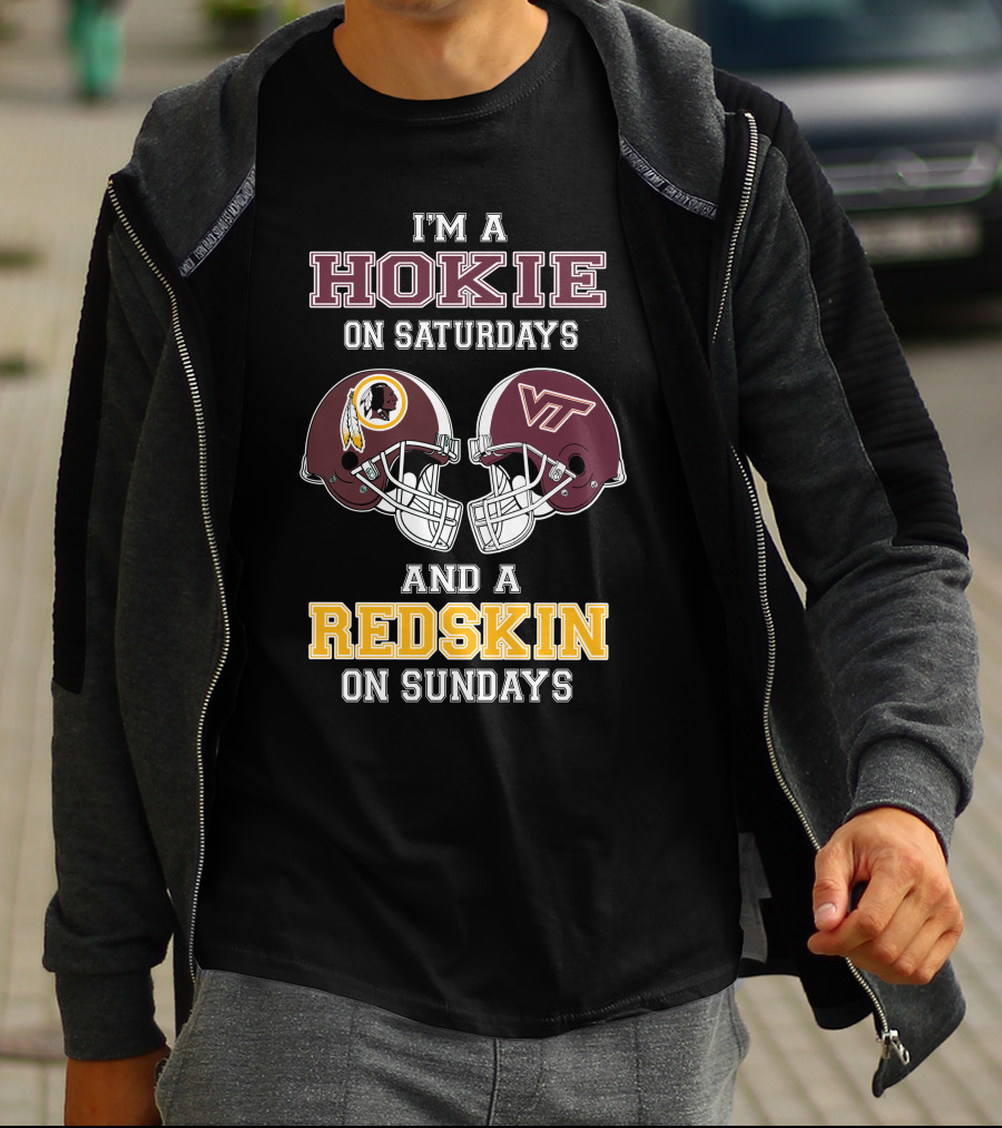 Hokie On Saturdays And Redskin On Sundays Football Helmets T-Shirt