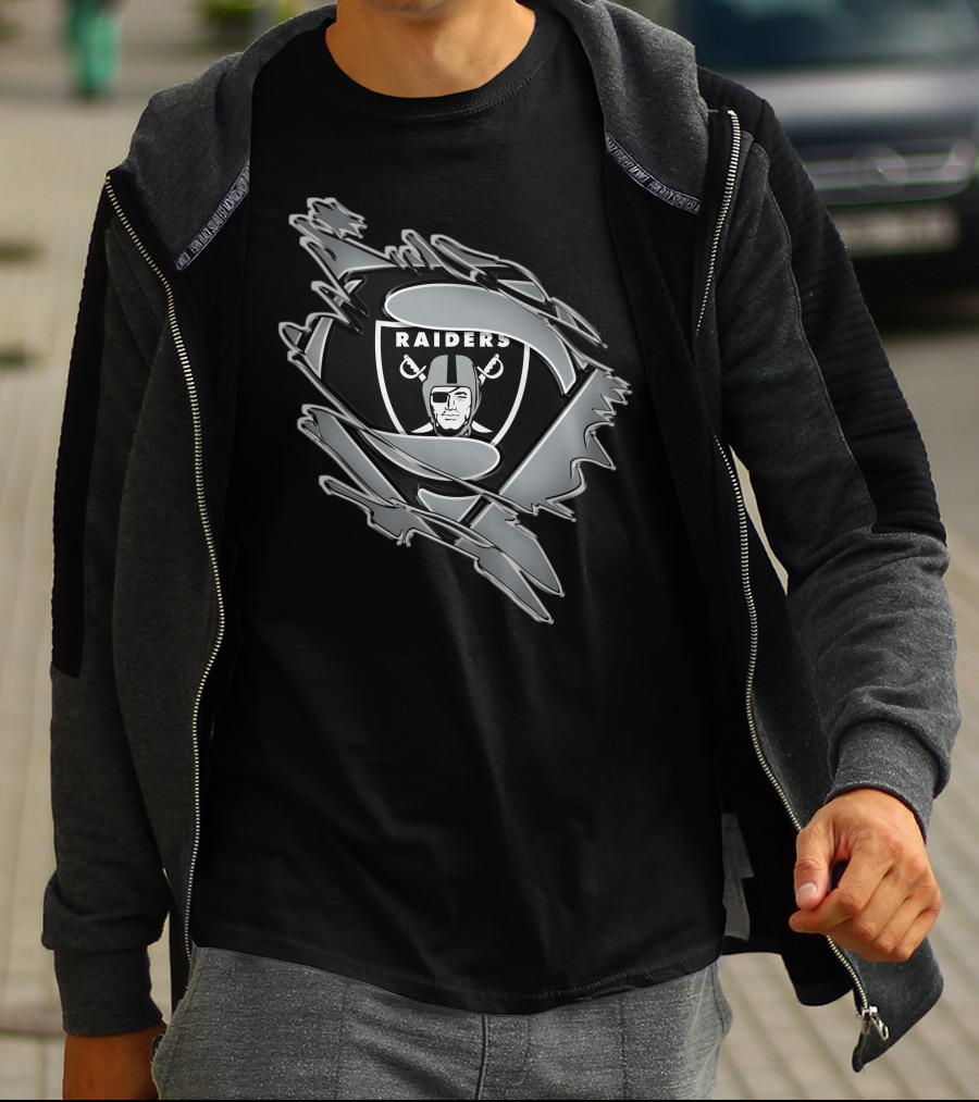 Raiders Shield Emblem With Torn Superhero Suit T-Shirt