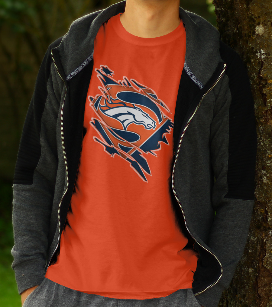 Broncos Super Logo Combines With Superhero Emblem On Bold Orange T-Shirt