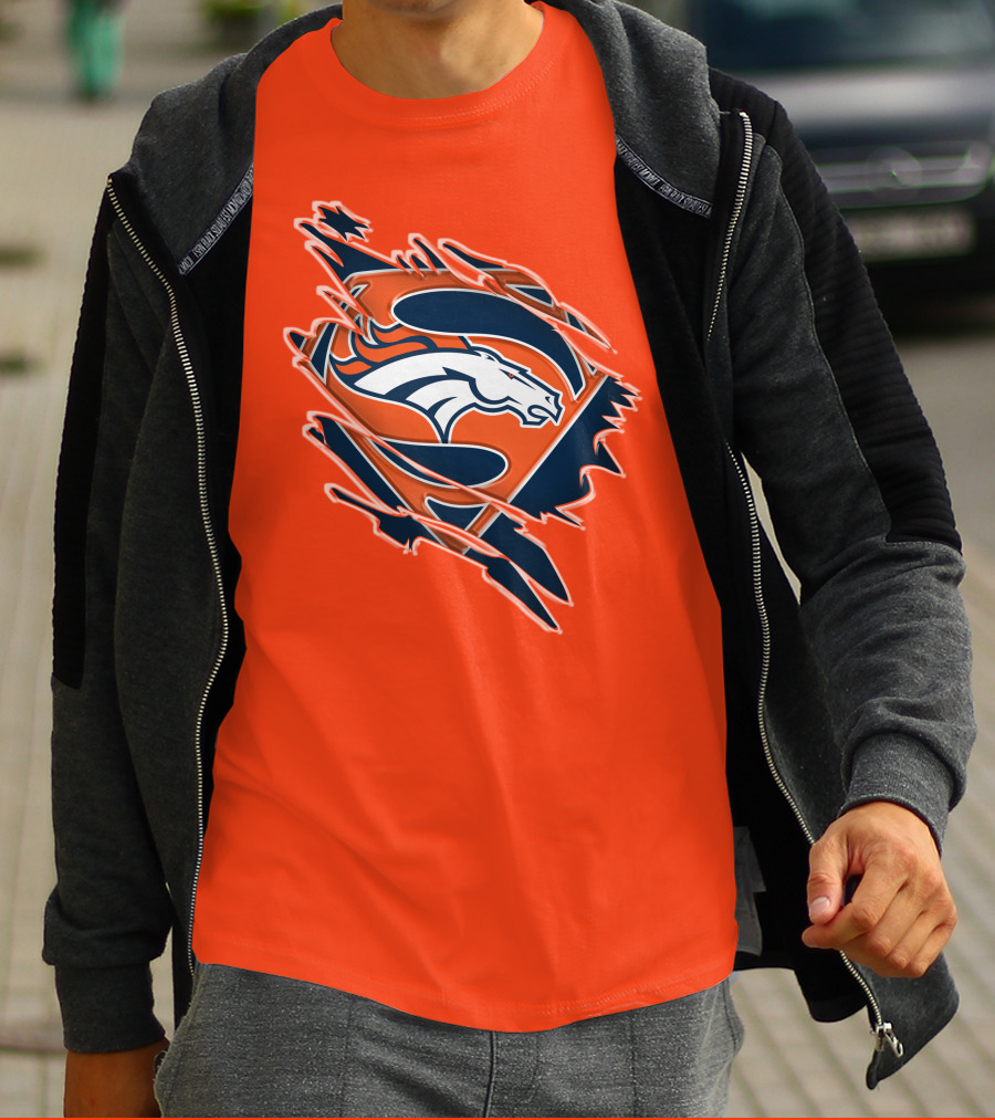 Broncos Super Logo Combines With Superhero Emblem On Bold Orange T-Shirt