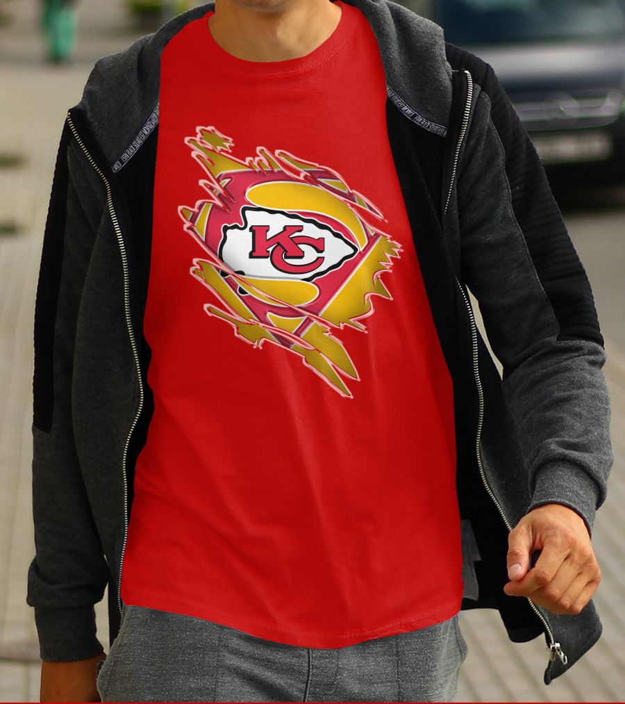 Kansas City Chiefs Super Man Logo Design Red T-Shirt