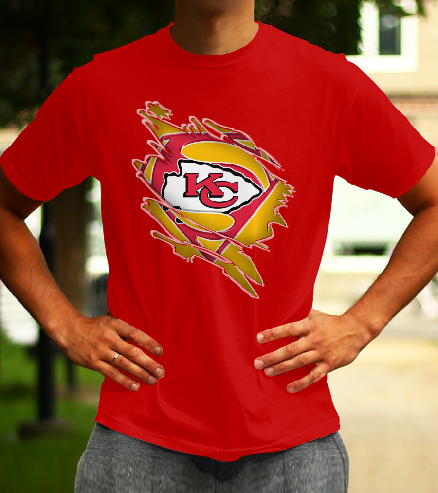 Kansas City Chiefs Super Man Logo Design Red T-Shirt