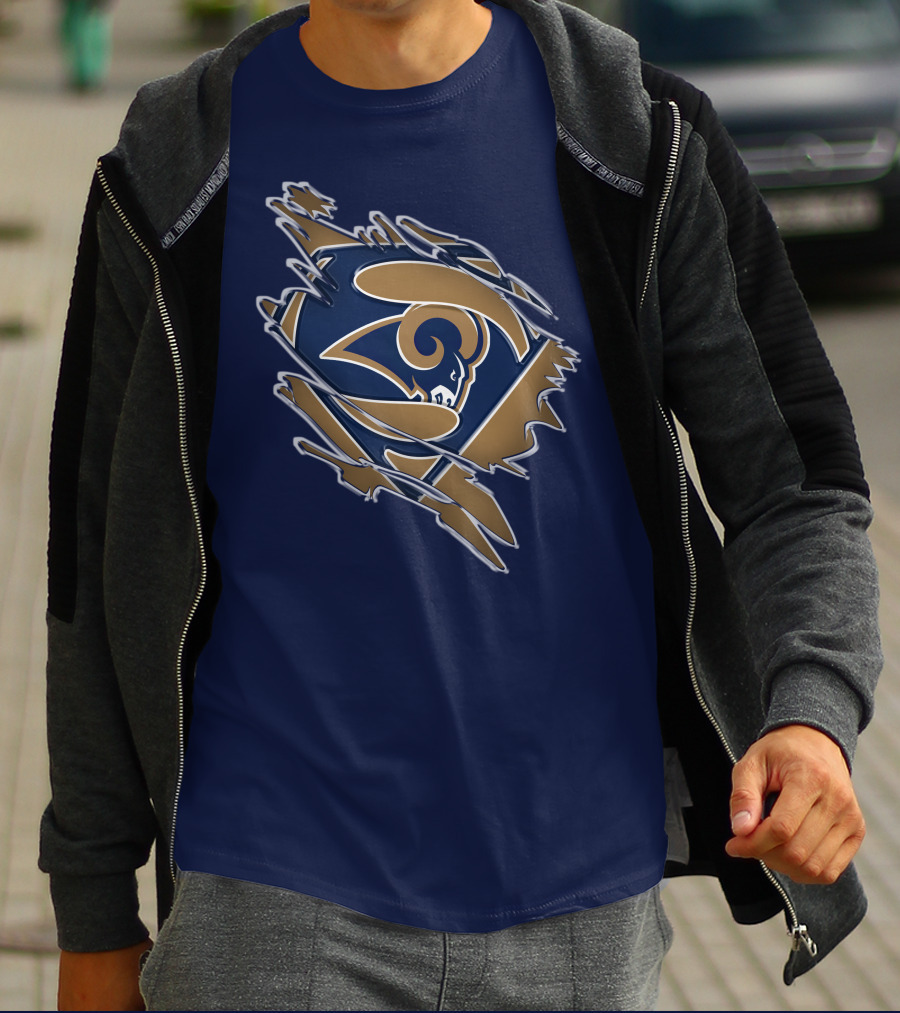 Rams Super Man Logo With Rip Effect T-Shirt