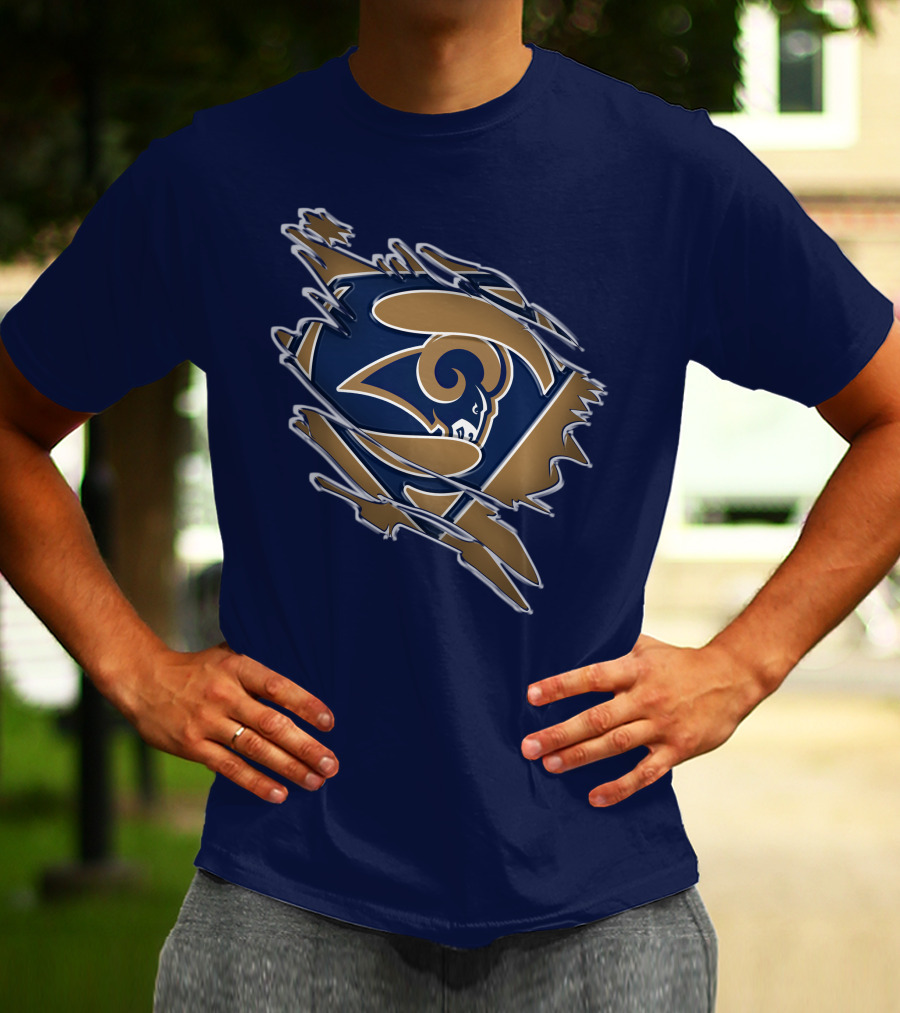 Rams Super Man Logo With Rip Effect T-Shirt