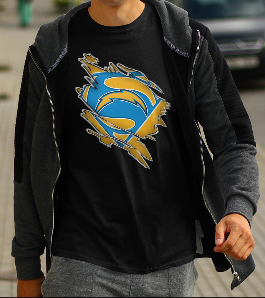 Chargers Superman Logo Blue And Yellow Comic Book T-Shirt
