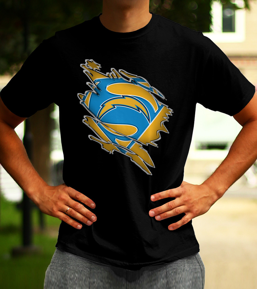 Chargers Superman Logo Blue And Yellow Comic Book T-Shirt