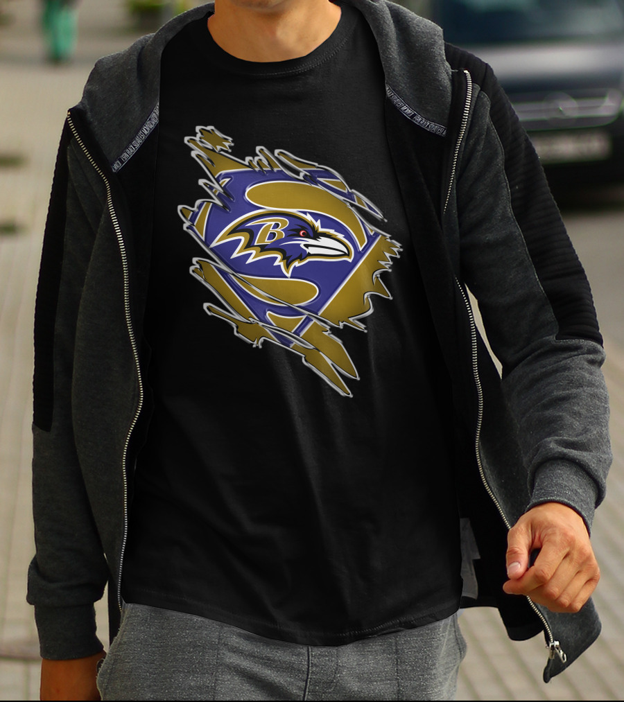 Baltimore Ravens Superhero Logo Burst T-Shirt