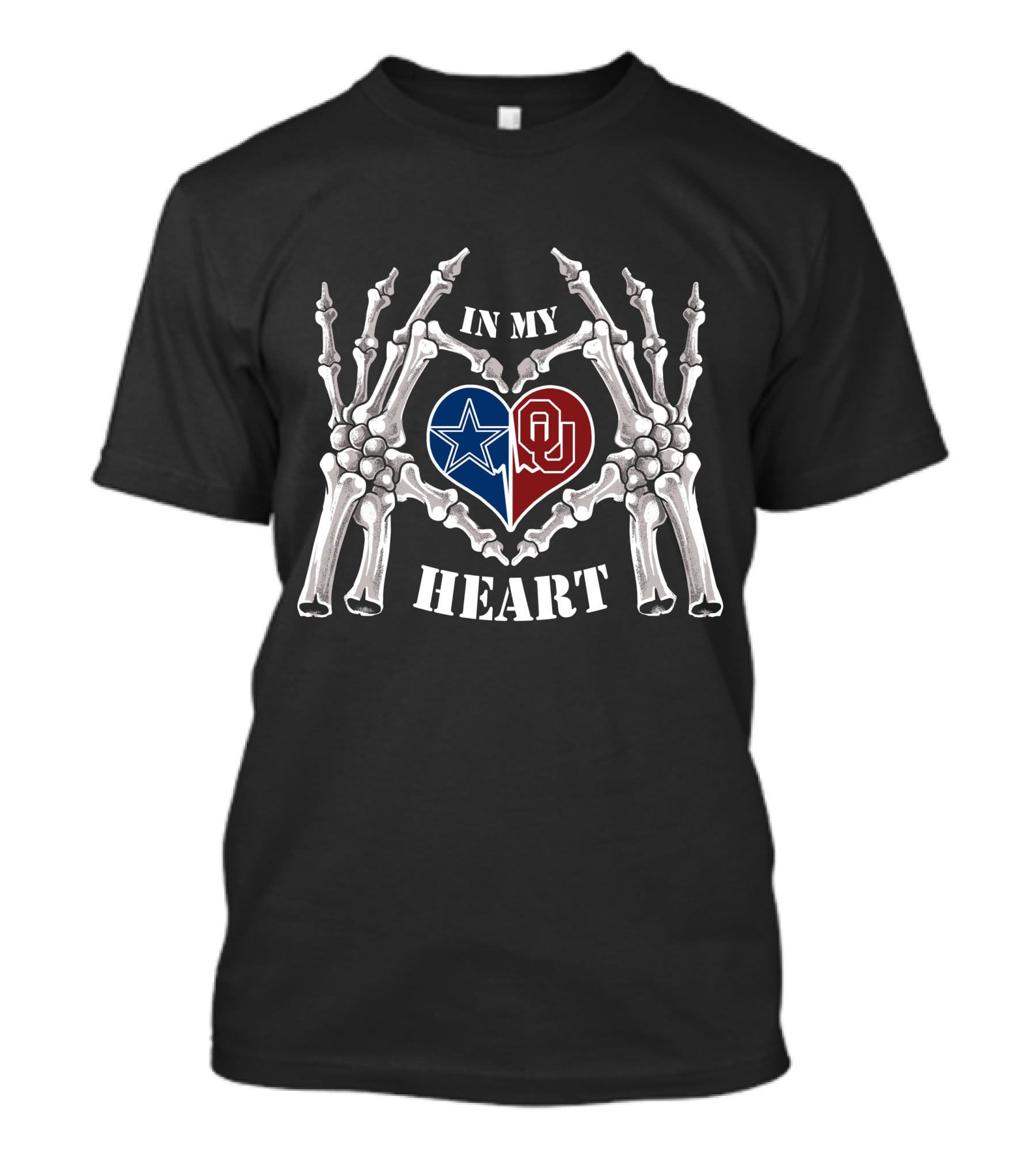 In My Heart Cowboys Sooners OU Logos Skeleton Hands T-Shirt