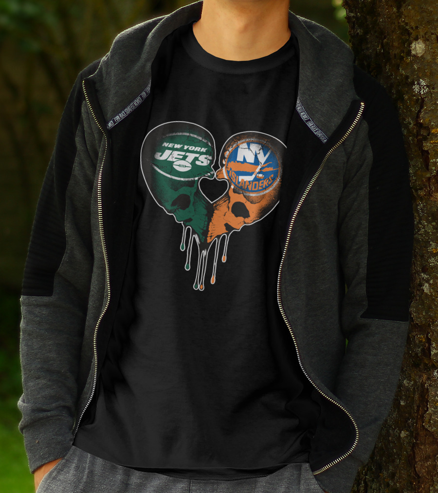 New York Jets NY Islanders Skull Heart Drip T-Shirt