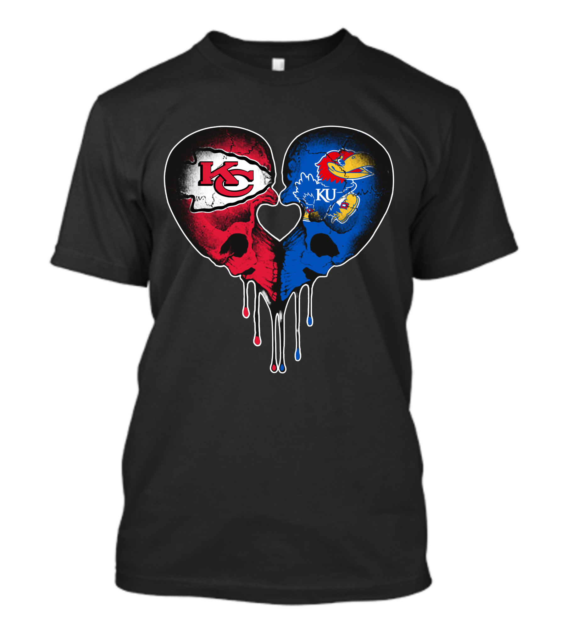 Chiefs KU Jayhawks Heart Skull T-Shirt