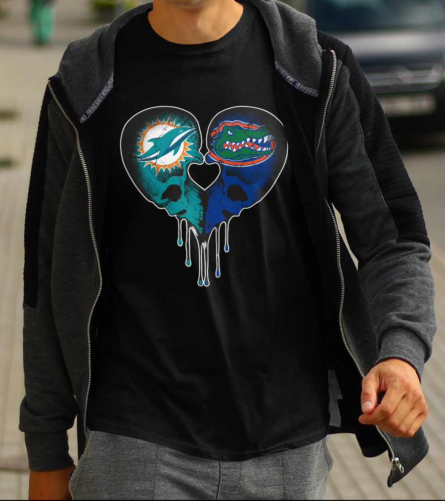 Heart Shaped Dolphins Gators Skulls Dripping T-Shirt