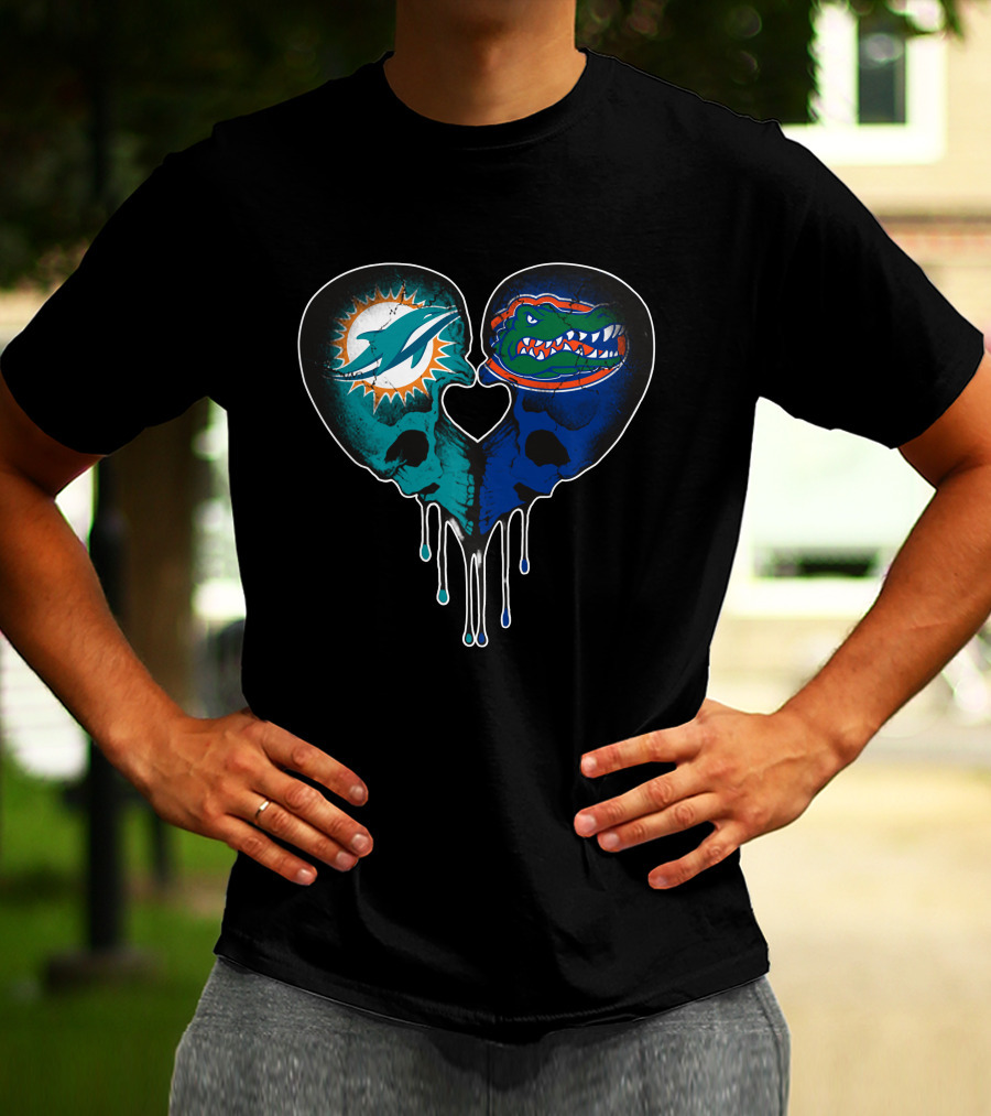 Heart Shaped Dolphins Gators Skulls Dripping T-Shirt