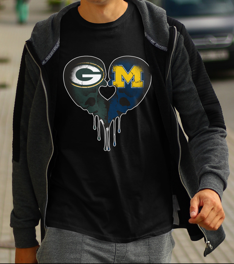 Packers And Michigan Wolverines Heart Fusion T-Shirt