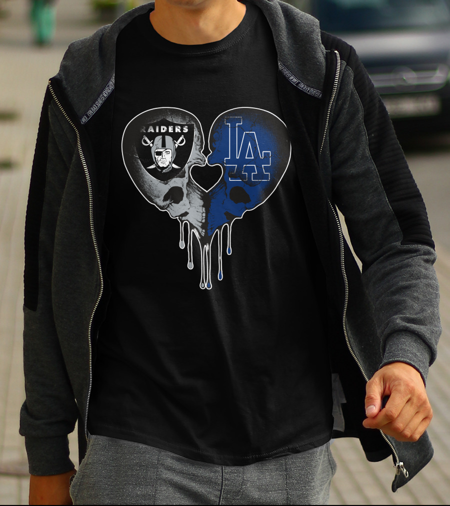 Raiders Dodgers Skull Heart Fusion T-Shirt