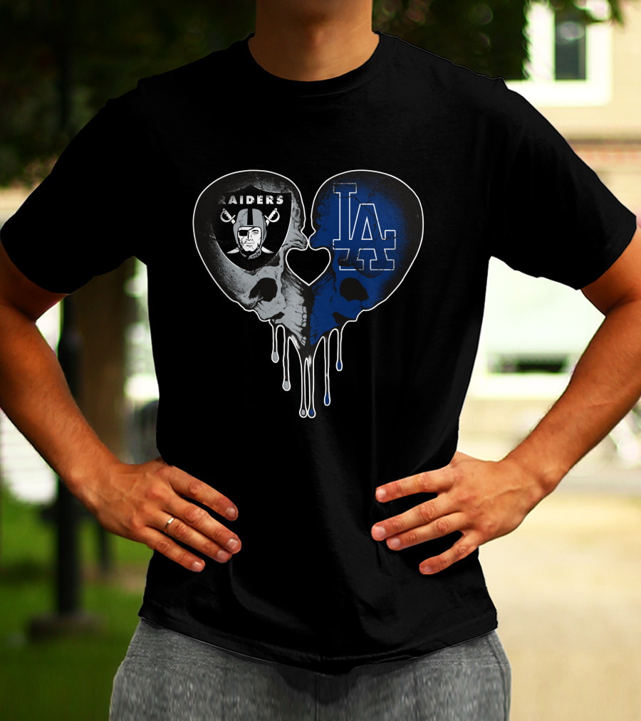 Raiders Dodgers Skull Heart Fusion T-Shirt