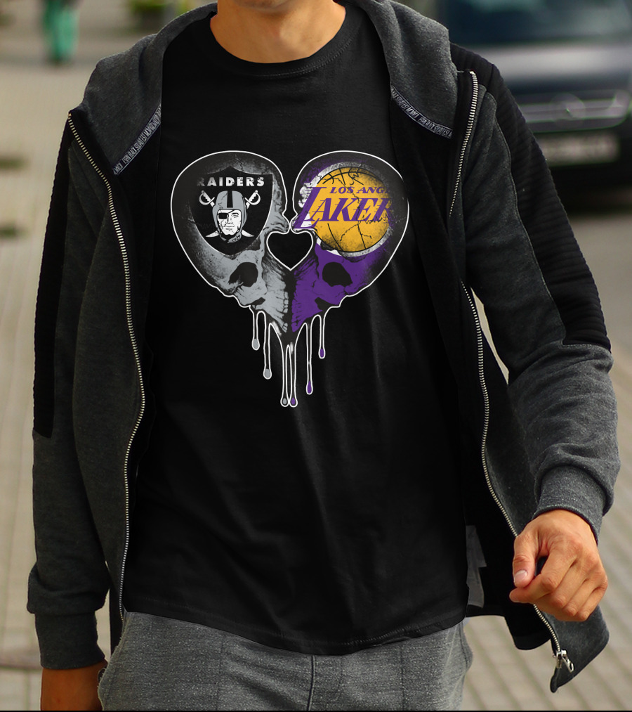 Raiders Lakers Skull Heart Fusion T-Shirt
