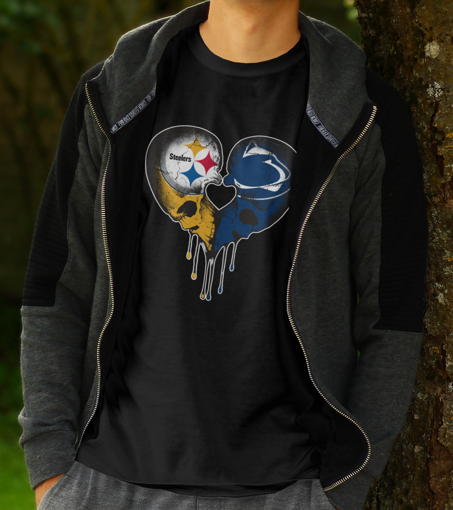 Steelers Lions Dripping Heart Skulls T-Shirt