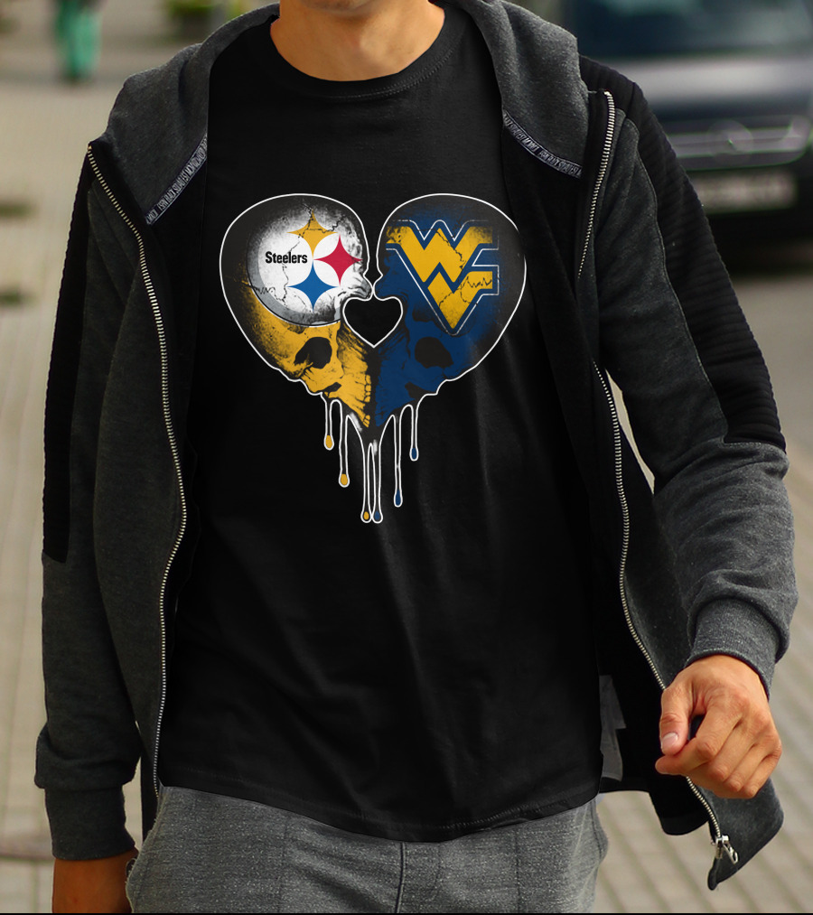 Steelers WVU Heart Skull Logo Fusion T-Shirt