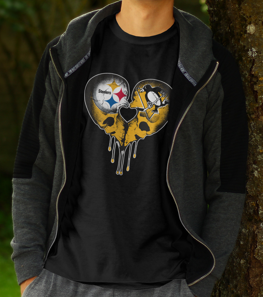 Steelers Penguins Skull Heart Drip T-Shirt