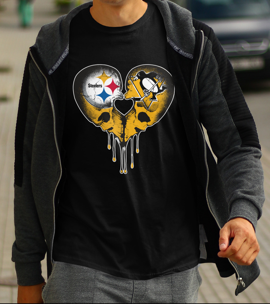 Steelers Penguins Skull Heart Drip T-Shirt