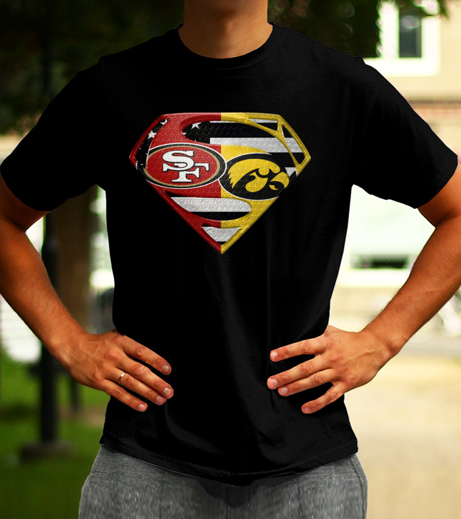 San Francisco 49ers Iowa Hawkeyes Super Logo Usa Flag T-Shirt