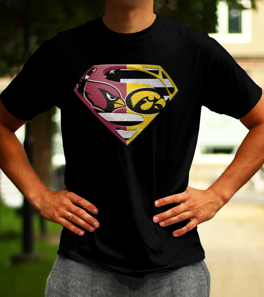 Arizona Cardinals And Iowa Hawkeyes Superman Logo Usa Flag Fusion T-Shirt