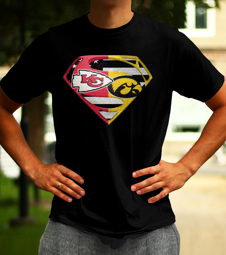 Superman Kc Chiefs Iowa Hawkeyes Flag T-Shirt