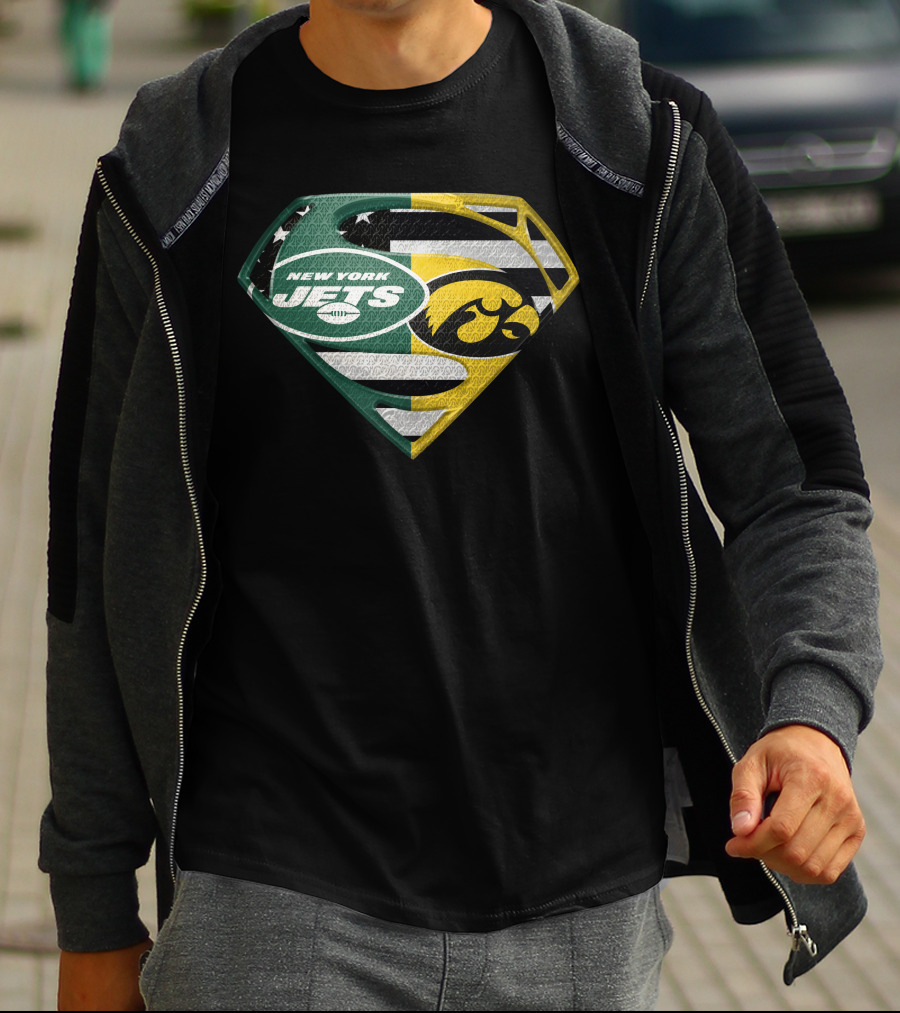 New York Jets Iowa Hawkeyes Superman Logo Fusion T-Shirt