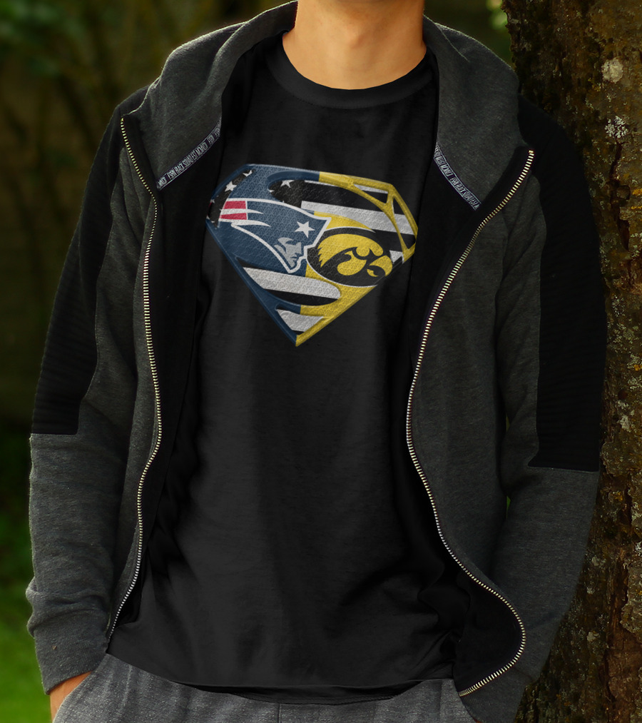 New England Patriots Iowa Hawkeyes Superman Logo Fusion T-Shirt