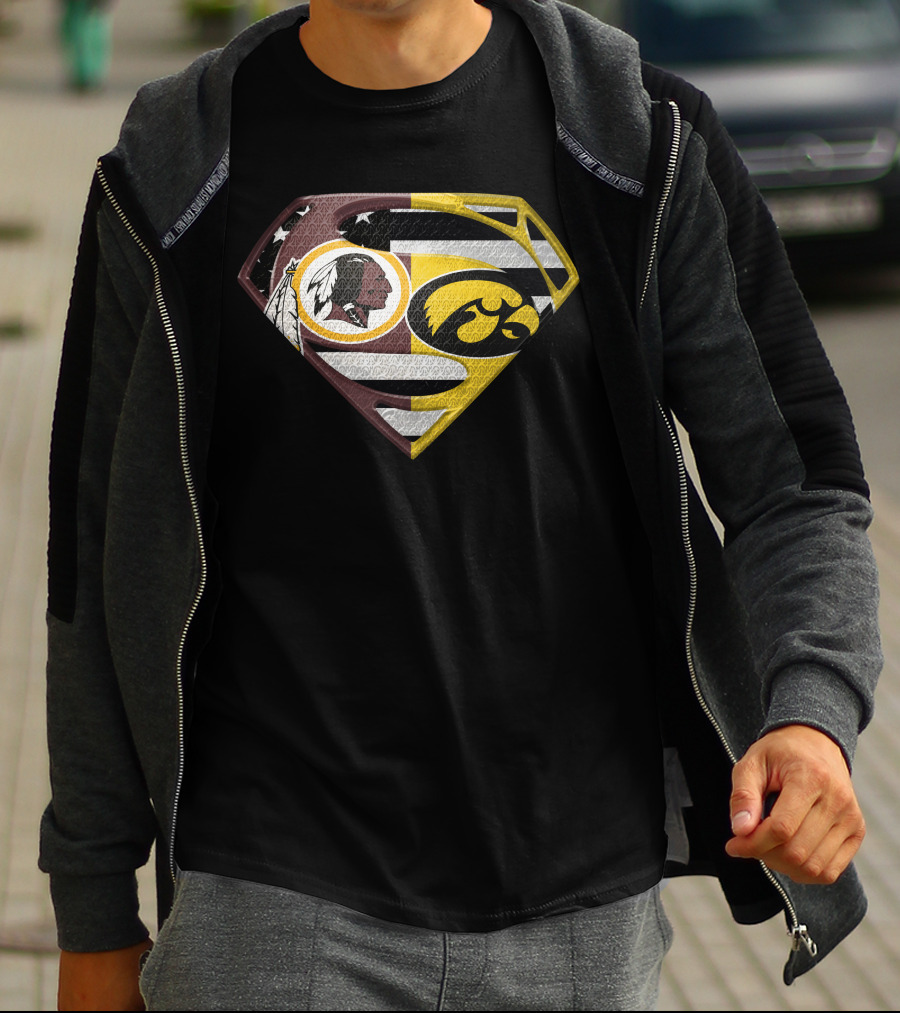 Superman Washington Redskins Iowa Hawkeyes Logo Mashup T-Shirt
