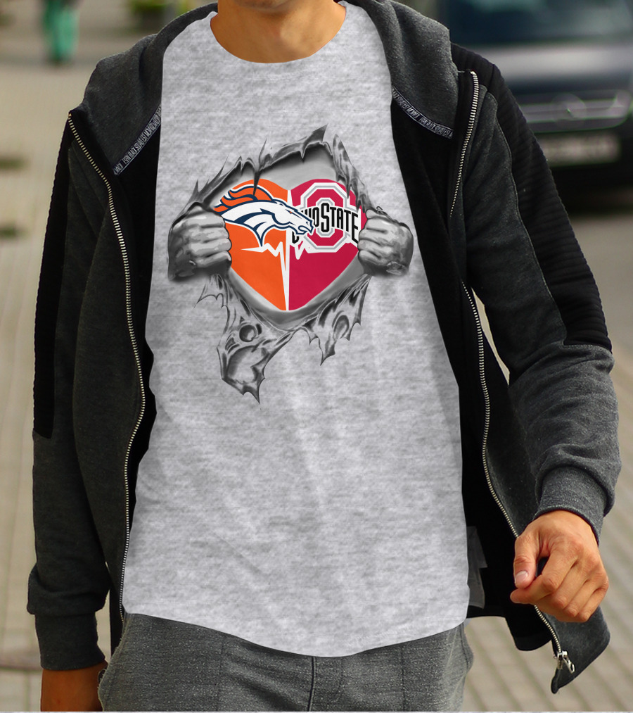 Denver Broncos Ohio State Buckeyes Heart Logo Fusion T-Shirt