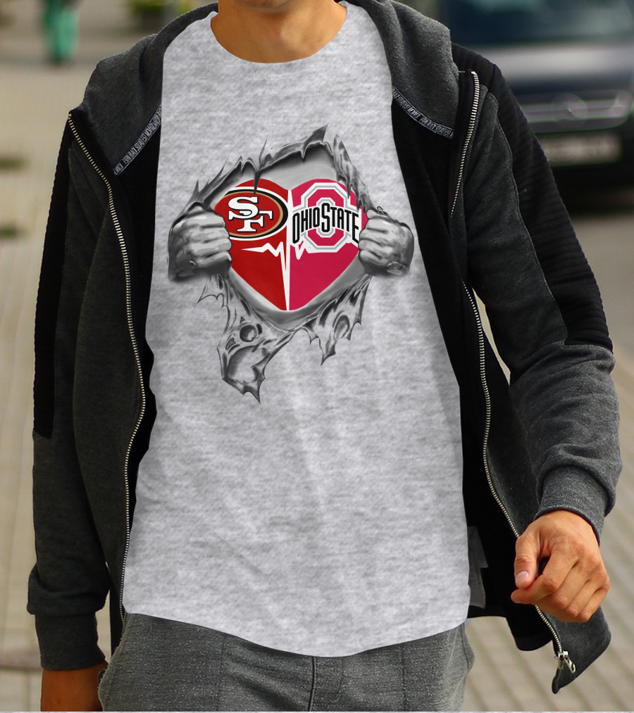 San Francisco 49ers Ohio State Buckeyes Heart Torn Fabric T-Shirt