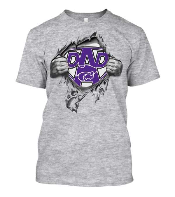 Wildcats Super Dad Logo With Purple Emblem And Torn Effect T-Shirt
