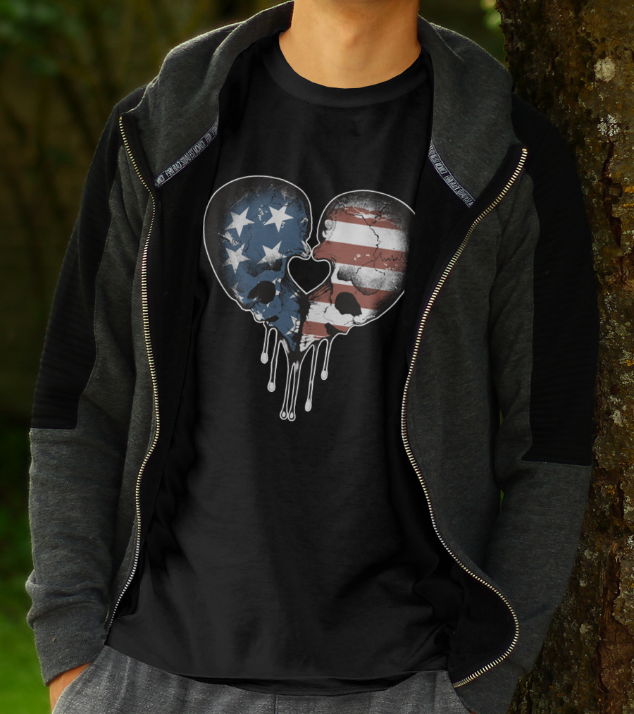American Skulls Love Heart Stars And Stripes T-Shirt